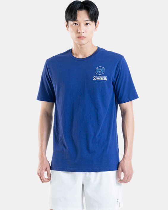 男士UA Schematic Logo短袖T恤 in Blue image number 0